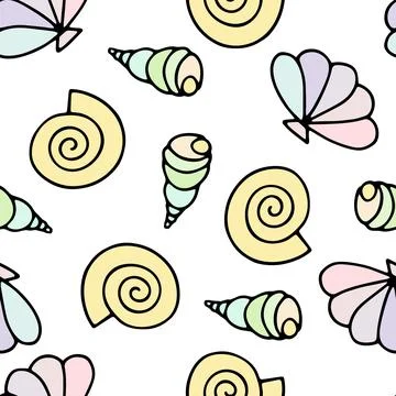 Seashells seamless drawing pattern Illustrazione stock
