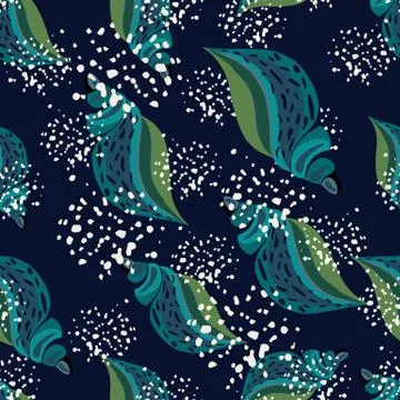 Seashells seamless pattern on black background. Abstract sea shell vector ill Stock Illustration