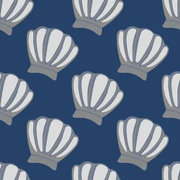 Seashells seamless pattern on blue background. Geometric sea ocean shell endl Stock Illustration