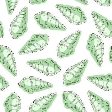 Seashells seamless pattern in line art style. Summer beach hand drawn undersea Illustrazione stock