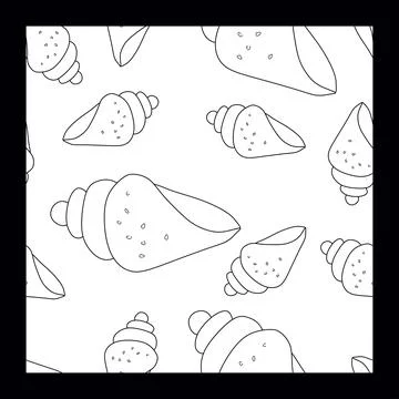 Seashells seamless pattern. Linear drawing of Sea shell. Hand drawn Vector Do Stock Illustration
