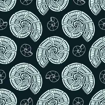 Seashells seamless pattern. Nautical shells vector background. Ammonite patte イラスト素材
