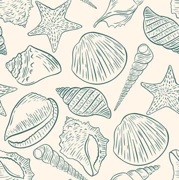 Seashells seamless pattern vector illustration 스톡 일러스트