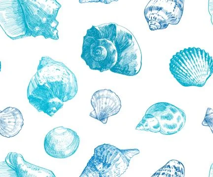 Seashells seamless pattern for your ocean life design. Elegant sea shells bac Stock Illustration
