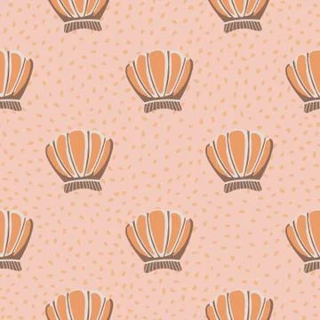 Seashells seamless patternon dots background. Geometric sea ocean shell endle Stock Illustration