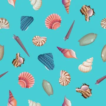 Seashells seamless vector pattern. Stock Illustration
