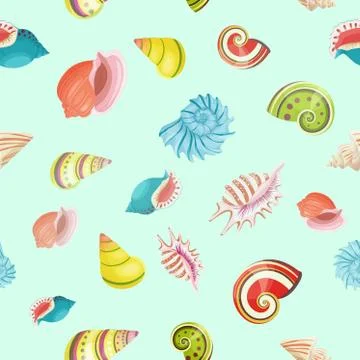 Seashells seamless vector pattern. Illustrazione stock