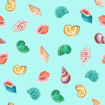 Seashells seamless vector pattern. Stock Illustration
