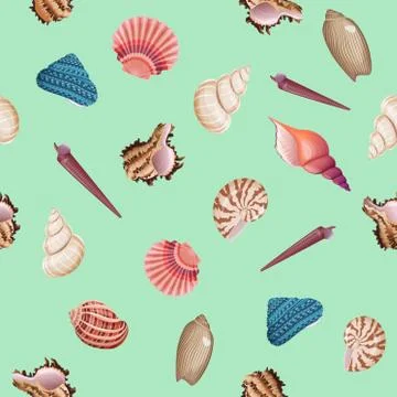 Seashells seamless vector pattern. Stock Illustration