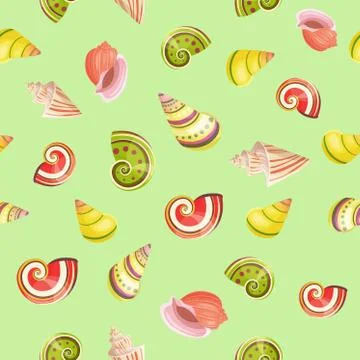 Seashells seamless vector pattern. Stock Illustration