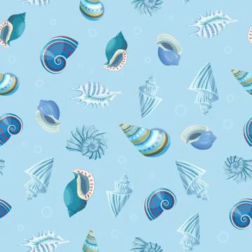 Seashells seamless vector pattern. Stock Illustration