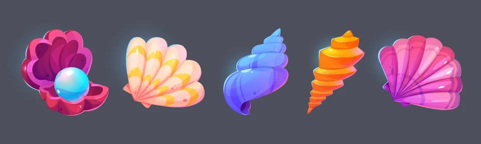 Seashells set isolated on black background 스톡 일러스트