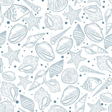 Seashells sketch seamless beautiful pattern Stock Illustration