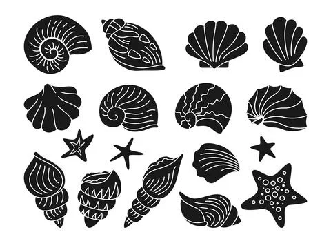 Seashells stamp stencil set ocean marine starfish mollusk conch sink brand Stock Illustration