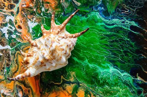 Seashells on a variegated background Stock Photos