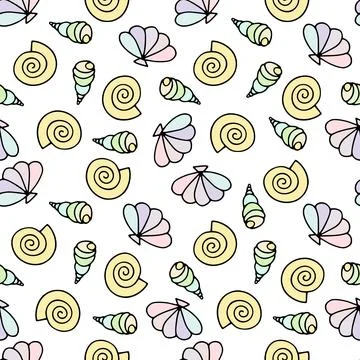 Seashells vector drawing pattern 스톡 일러스트