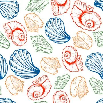 Seashells vector seamless pattern Illustrazione stock