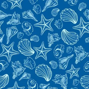 Seashells vector seamless pattern Illustrazione stock