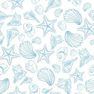 Seashells vector seamless pattern Illustrazione stock