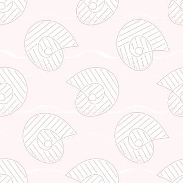 Seashells vector seamless pattern. Sea beach line doodle summer print for fabric Stock Illustration