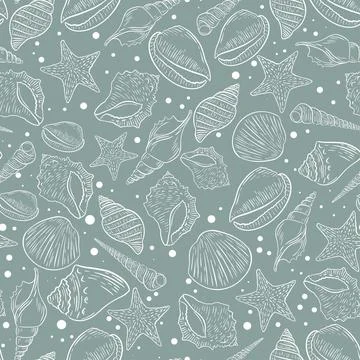 Seashells vintage seamless pattern Stock Illustration