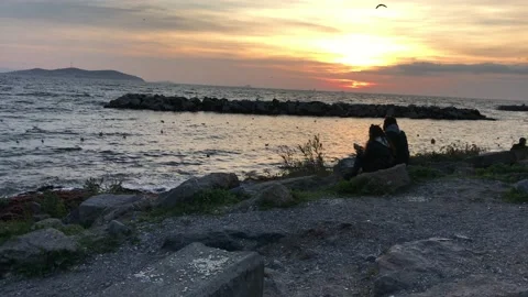 Seashore and sunset Stock Footage 145679651