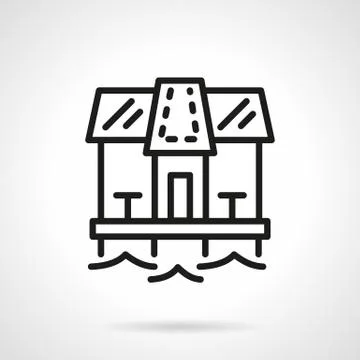 Seashore cafe simple line vector icon Stock Illustration