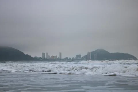 Seashore with City in the background 스톡 사진