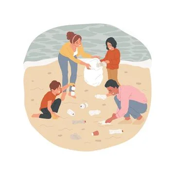 Seashore clean up isolated cartoon vector illustration. Stock Illustration