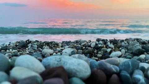 Seashore covered with pebbles close-up Stock Footage 267577469