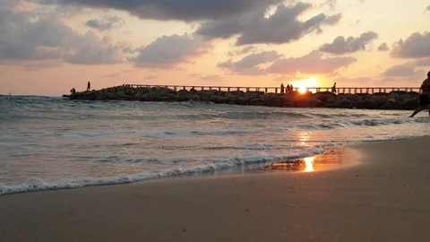 Seashore during sunset in Tel-Aviv Stock Footage 116538731