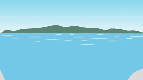 Seashore with Island in Background (Animated): Looping Stock Footage 70055203