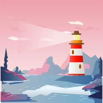 Seashore landscape with lighthouse vector illustration Stock Illustration