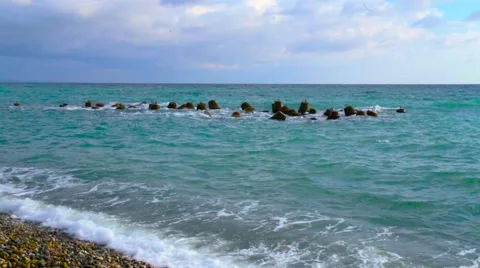Seashore pebble beach Stock Footage 65338427
