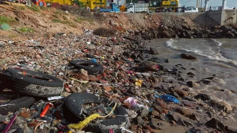 Seashore pollution in Kanyakumari. Stock Footage 142941967