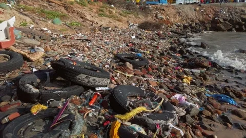 Seashore pollution in Kanyakumari. Stock Footage 142942065