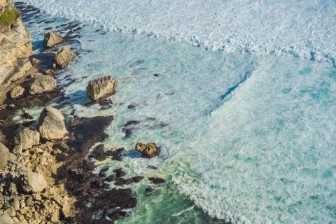 Seashore with rolling waves, view from a height of 300 meters Stock Photos