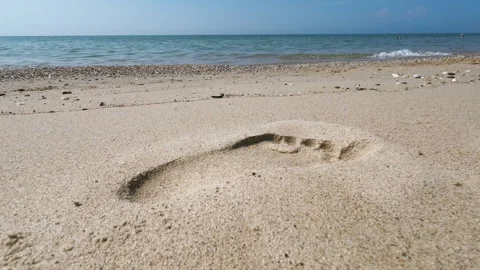Seashore Steps: Footprints in the Sand Video stock 250470882