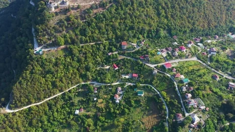 Seashore view landscape with green forest and red roofs of the houses in New Video stock 149498343