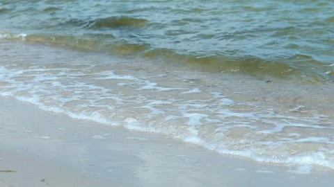Seashore waves on sand sea ocean water shore, coastline waves coming on sandy Stock Footage 201557797