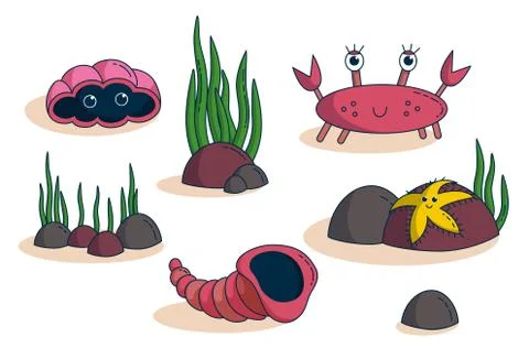 Seaside animals. Vector illustration Stock Illustration