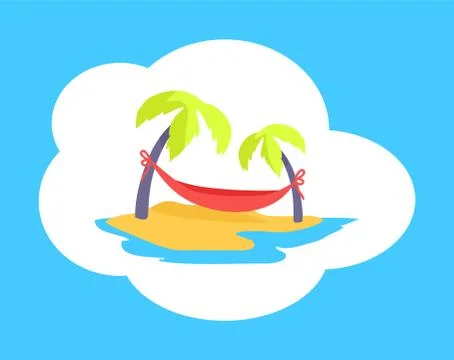 Seaside with Beach and Palms Vector Illustration Stock-Illustration