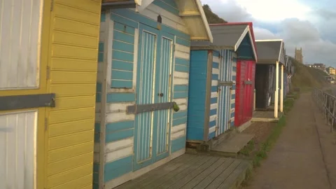 Seaside beach huts Video stock 210232640