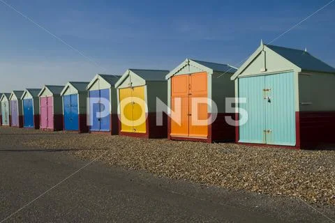 Seaside beach huts Stock Photos