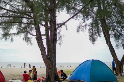 Seaside beach with a shore view in Port Dickson, Malaysia Stock Photos