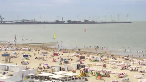 Seaside beach timelapse with harbour Stock Footage 26949572