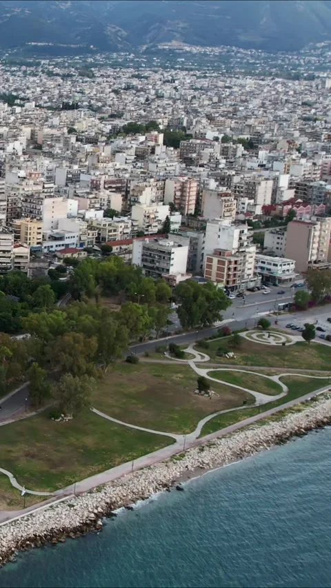 Seaside City Park With Walking Paths and Waterfront Landscape Stock Footage 344107954