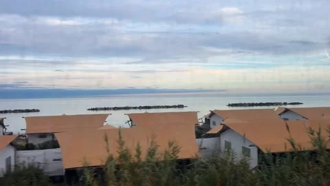 Seaside coastline seen from the train Stock Footage 328361406