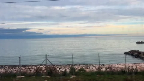 Seaside coastline seen from the train Stock Footage 328361408