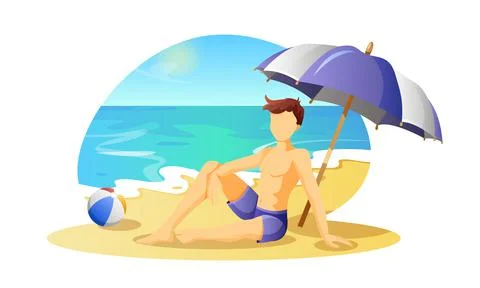 Seaside concept. A man is sunbathing on the seashore. Stock Illustration